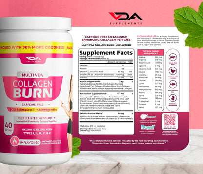 VDA Supplements Collagen Burn Multi Collagen Powder - 40 Servings