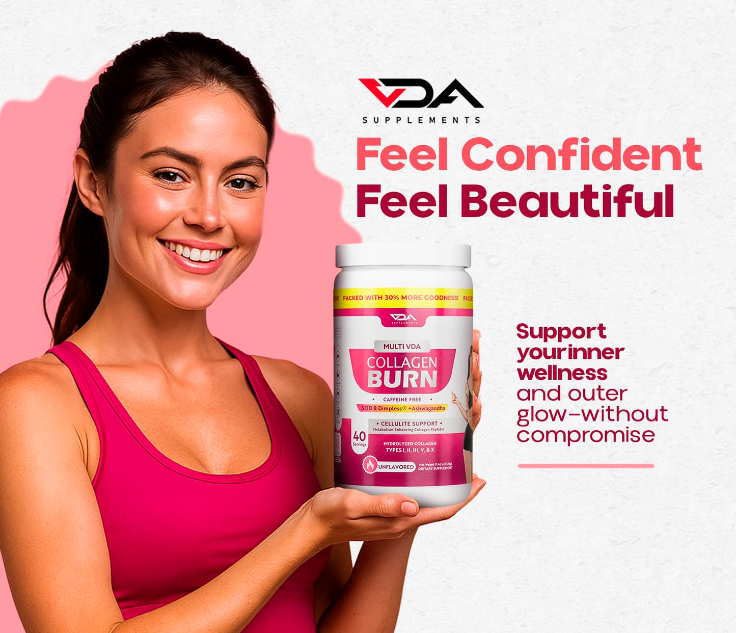 VDA Supplements Collagen Burn Multi Collagen Powder - 40 Servings