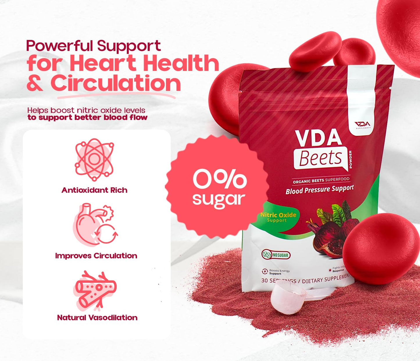 VDA Supplements Organic Beet Root Powder for Daily Nutrition - 30 Servings