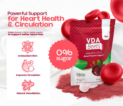 VDA Supplements Organic Beet Root Powder for Daily Nutrition - 30 Servings
