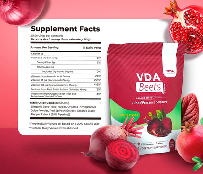 VDA Supplements Organic Beet Root Powder for Daily Nutrition - 30 Servings