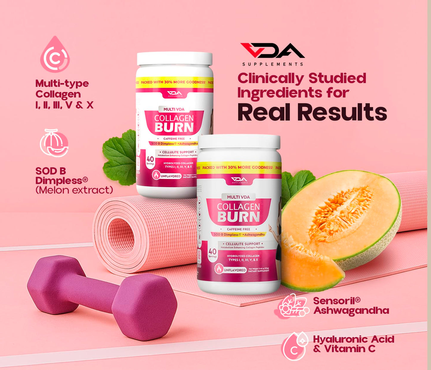 VDA Supplements Collagen Burn Multi Collagen Powder - 40 Servings