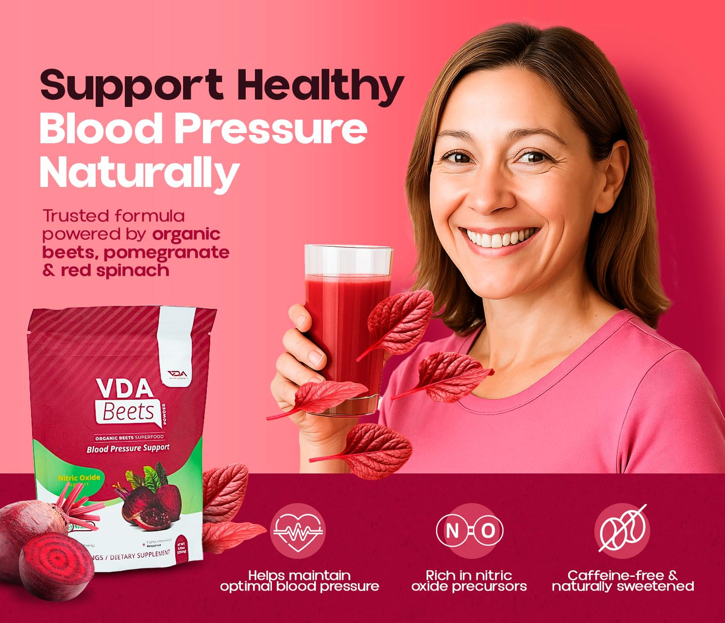 VDA Supplements Organic Beet Root Powder for Daily Nutrition - 30 Servings